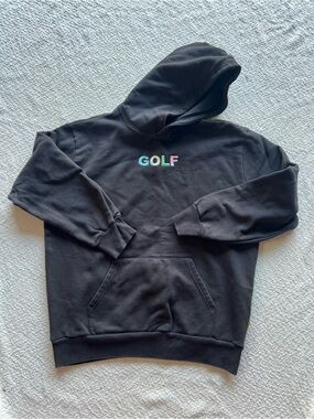 GOLF WANG Multi Color 3D Embroidered Logo Black Hoodie Sweatshirt Men's XL